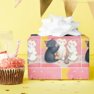 Kawaii Art Cats and Mice Wrapping Paper