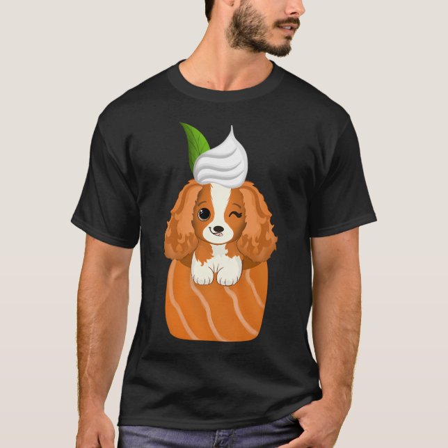 Kawaii Art Cavalier King Charles Spaniel Salmon Ro T-Shirt (Front)
