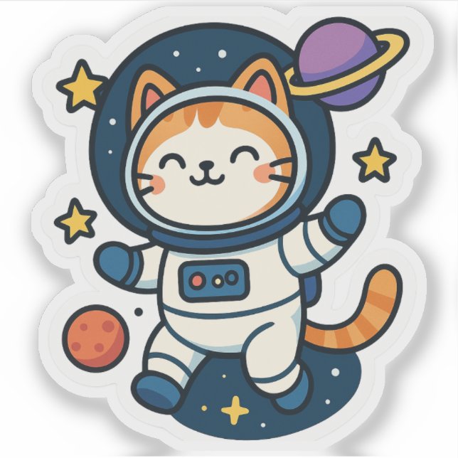 Kawaii Astronaut Cat Floating in Space  Sticker (Front)