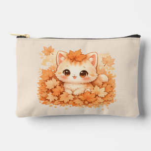Kawaii Autumn Leaf Kitty – Cozy Fall Cat Accessory Pouch