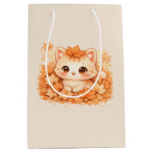 Kawaii Autumn Leaf Kitty – Cozy Fall Cat