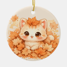 Kawaii Autumn Leaf Kitty – Cozy Fall Cat Ornament