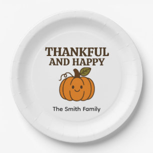 Kawaii Autumn Pumpkin Thankful Happy Thanksgiving Paper Plates