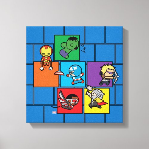 Kawaii Avengers In Colorful Blocks Canvas Print