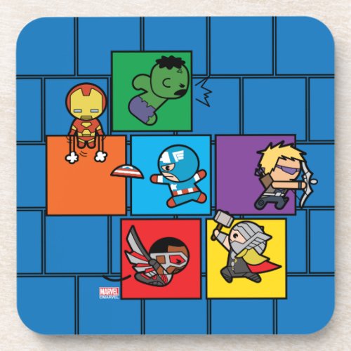 Kawaii Avengers In Colorful Blocks Coaster