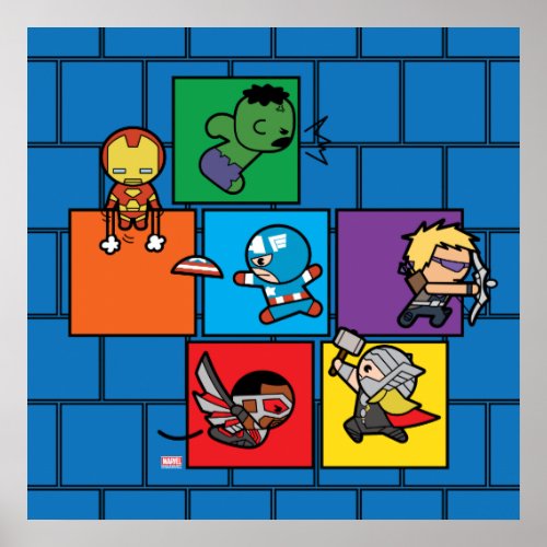 Kawaii Avengers In Colorful Blocks Poster