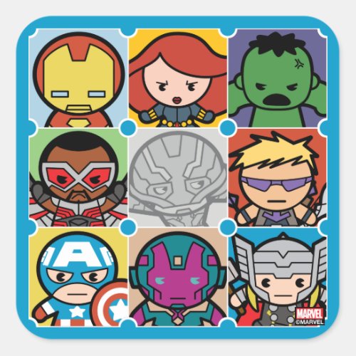 Kawaii Avengers Vs Ultron Pattern Square Sticker