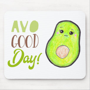 Kawaii Avocado Avo good day Colored Pencil drawing Mouse Pad
