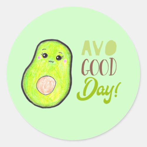 Kawaii avocado avo good day cute fruit food health classic round sticker