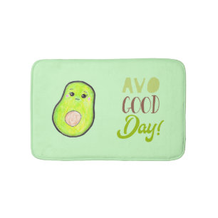 kawaii avocado avo good day green typography bath mat