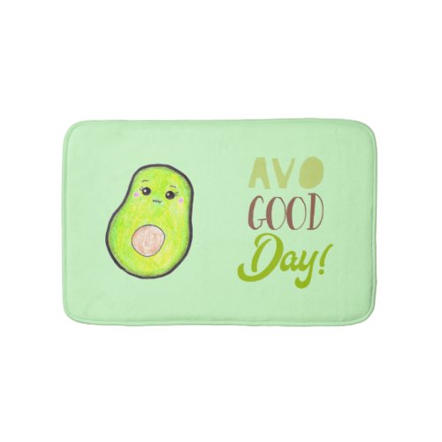 kawaii avocado avo good day green typography bath mat