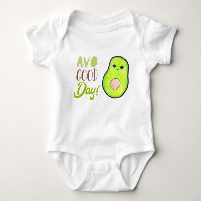 kawaii avocado avo good day on funny cute baby bodysuit (Front)