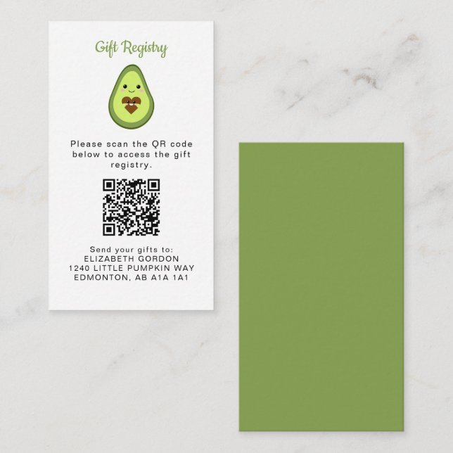Kawaii Avocado Baby Shower QR Code Gift Registry Enclosure Card (Front/Back)