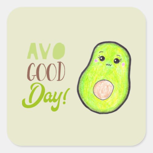kawaii avocado colored pencil avo great day cute s square sticker
