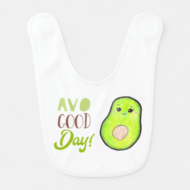 kawaii avocado cute avo good day fruit drawing baby bib (Front)