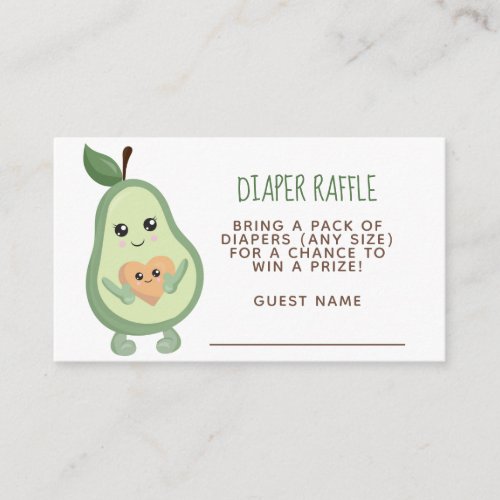 Kawaii Avocado Diaper Raffle Enclosure Card