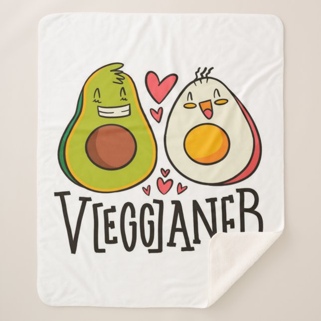 Kawaii Avocado Egg Pattern Personalized Sherpa Blanket (Front)