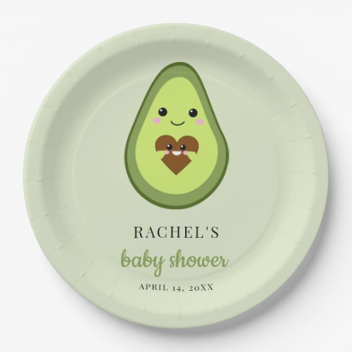Kawaii Avocado Pregnant Baby Shower Cute Minimal Paper Plates