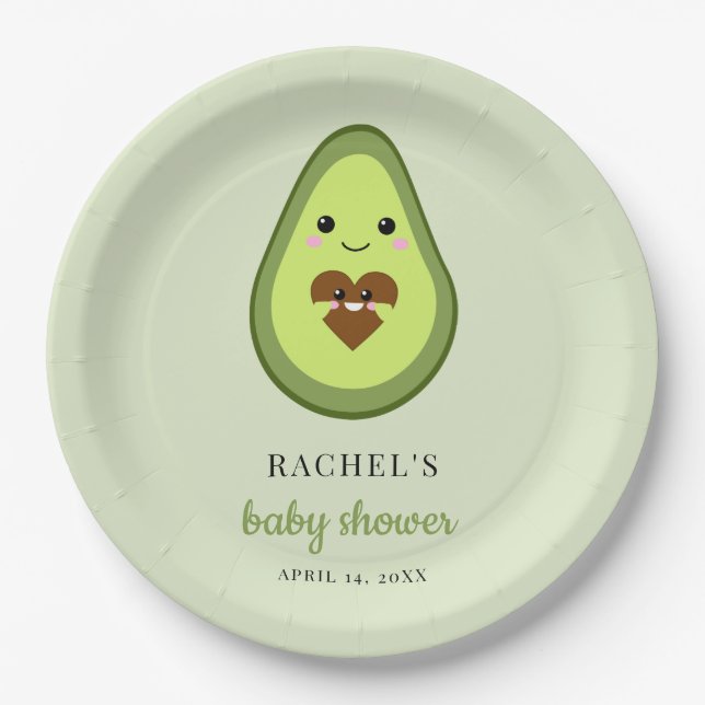 Kawaii Avocado Pregnant Baby Shower Cute Minimal Paper Plates (Front)