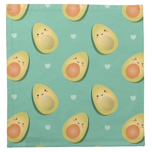 Kawaii Avocados Let's Avocuddle Pattern Funny Cloth Napkin (Front)