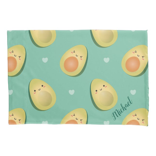 Kawaii Avocados Let's Avocuddle Pattern Pillow Case (Front)
