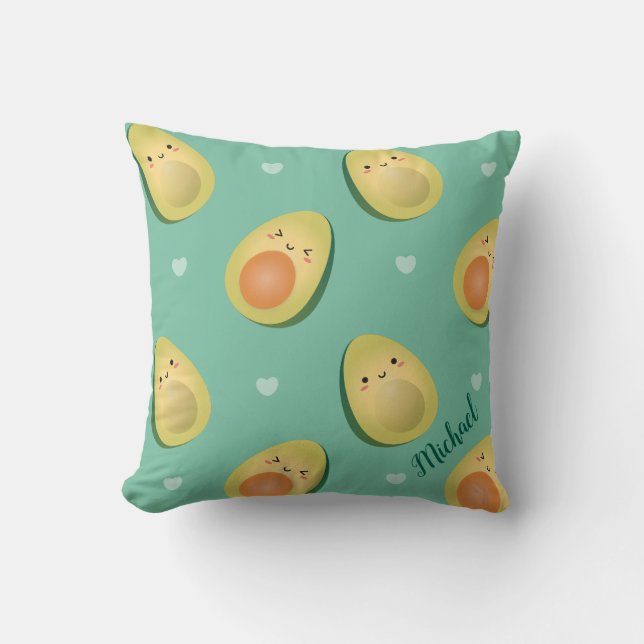 Kawaii Avocados Let's Avocuddle Pattern Throw Pillow (Front)