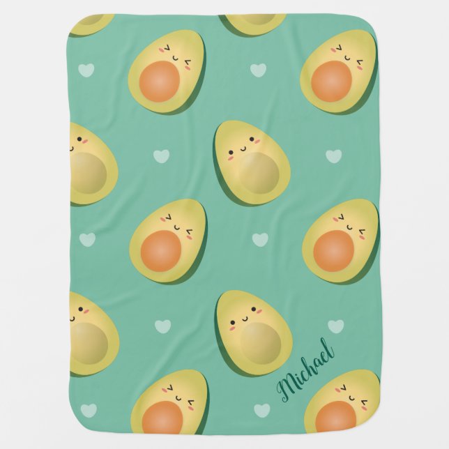 Kawaii Avocados Let's Avocuddle Pattern Unisex Baby Blanket (Front)