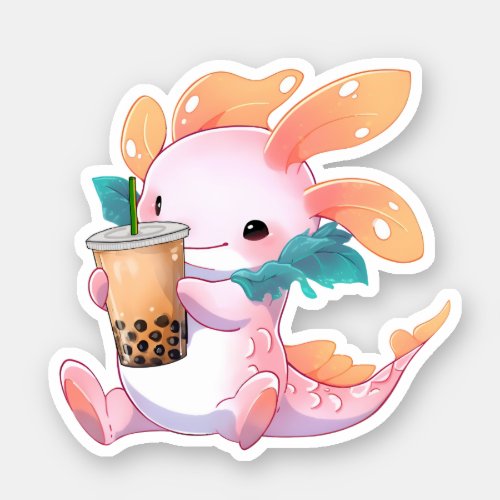 Kawaii Axolotl  Boba Tea Sticker