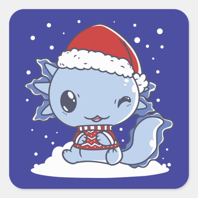 Kawaii Axolotl Christmas Square Sticker (Front)