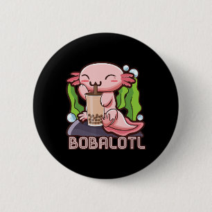 Kawaii Axolotl Cute Boba Tee Bubble Tea Anime Girl Button