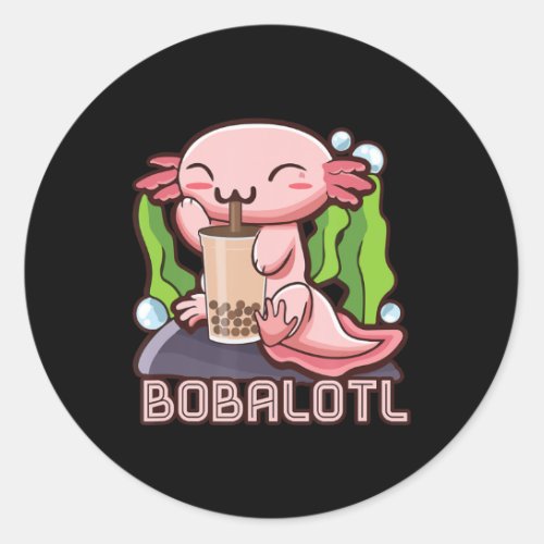 Kawaii Axolotl Cute Boba Tee Bubble Tea Anime Girl Classic Round Sticker