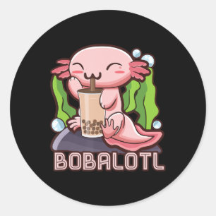 Kawaii Axolotl Cute Boba Tee Bubble Tea Anime Girl Classic Round Sticker