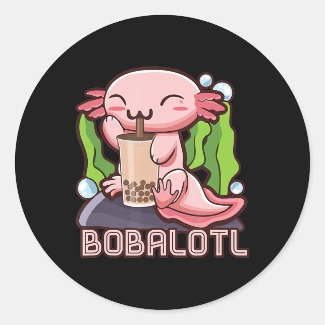 Kawaii Axolotl Cute Boba Tee Bubble Tea Anime Girl Classic Round Sticker (Front)