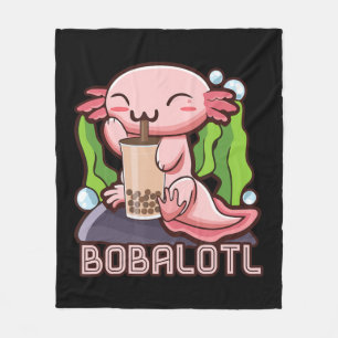 Kawaii Axolotl Cute Boba Tee Bubble Tea Anime Girl Fleece Blanket