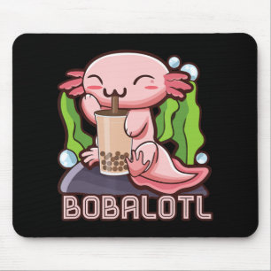 Kawaii Axolotl Cute Boba Tee Bubble Tea Anime Girl Mouse Pad