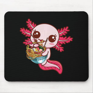 Kawaii Axolotl Eat Ramen Japanese Anime Noodles Ki Mouse Pad