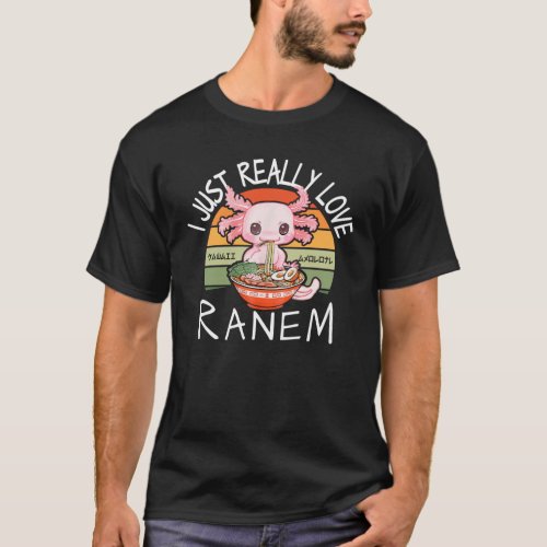 kawaii axolotl eating ramen noodles anime gif girl T_Shirt