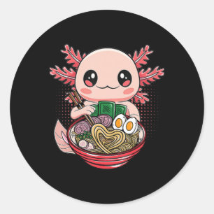 Kawaii Axolotl Eating Ramen Noodles Anime Gift Gir Classic Round Sticker