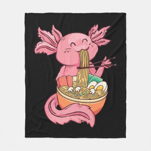 Kawaii Axolotl Eating Ramen Noodles Anime Kids Gir Fleece Blanket