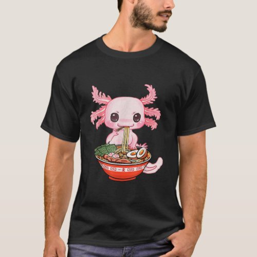 Kawaii Axolotl Eating Ramen Noodles Anime T_Shirt