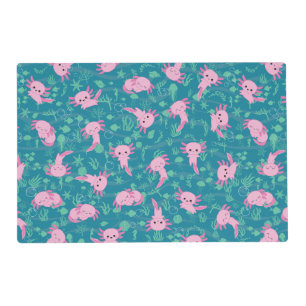 Kawaii Axolotl in Ocean Laminated Placemat