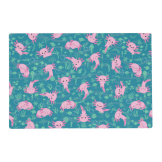 Kawaii Axolotl in Ocean Laminated Placemat