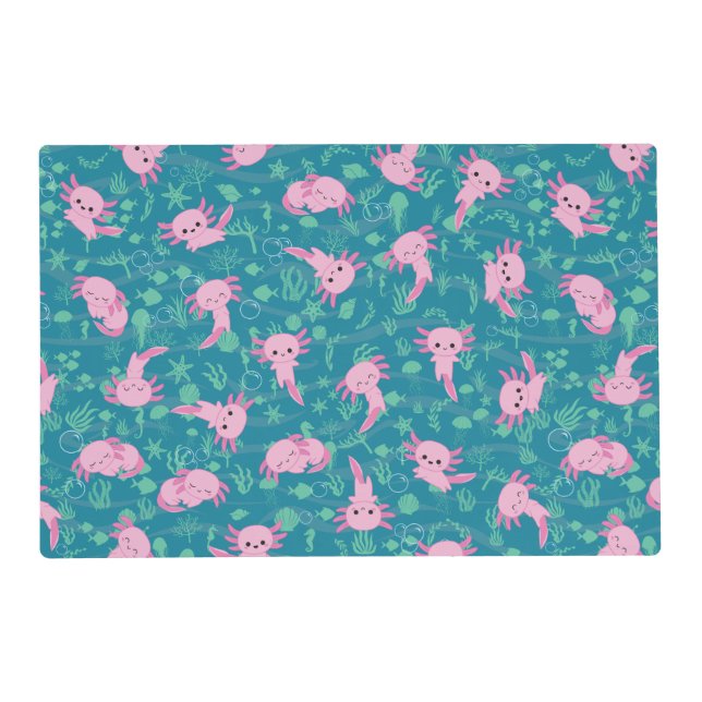 Kawaii Axolotl in Ocean Laminated Placemat (Front)