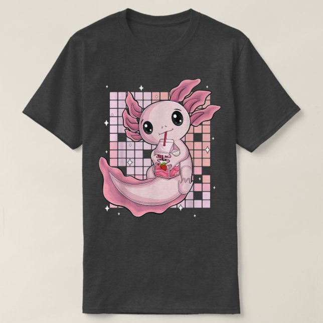 Kawaii Axolotl Japanese Strawberry Milk Shake anim T-Shirt (Design Front)