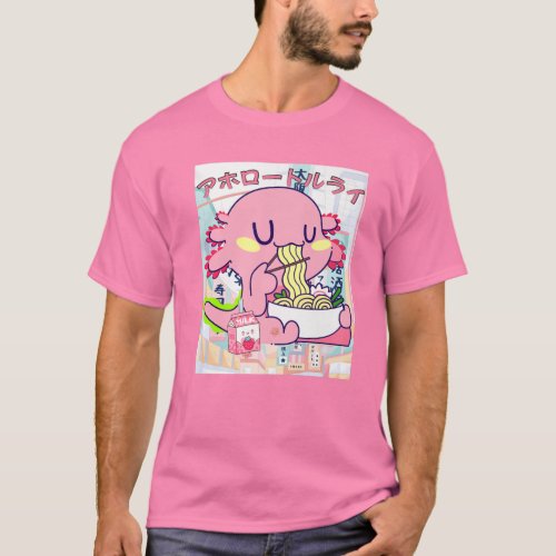 Kawaii Axolotl Life Ramen Strawberry Milk Shake Ja T_Shirt