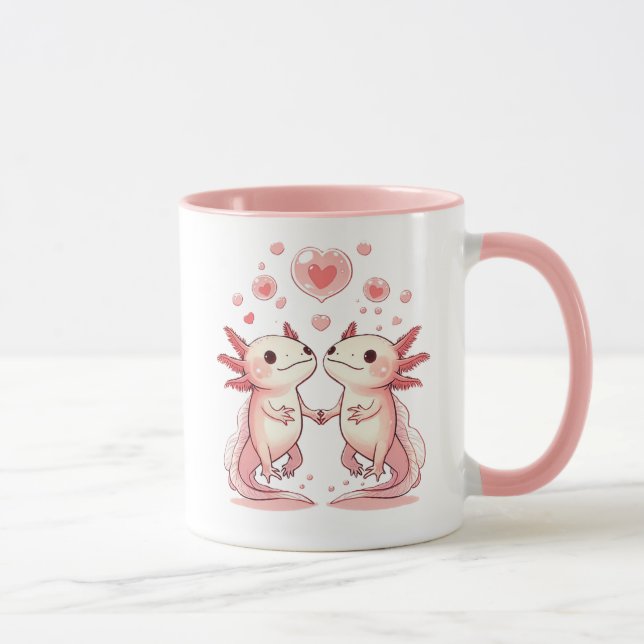 Kawaii Axolotl Love: Cute Aquatic Creatures Mug (Right)