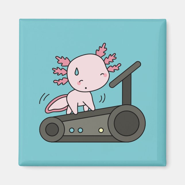 Kawaii Axolotl on Treadmill Magnet (Front)