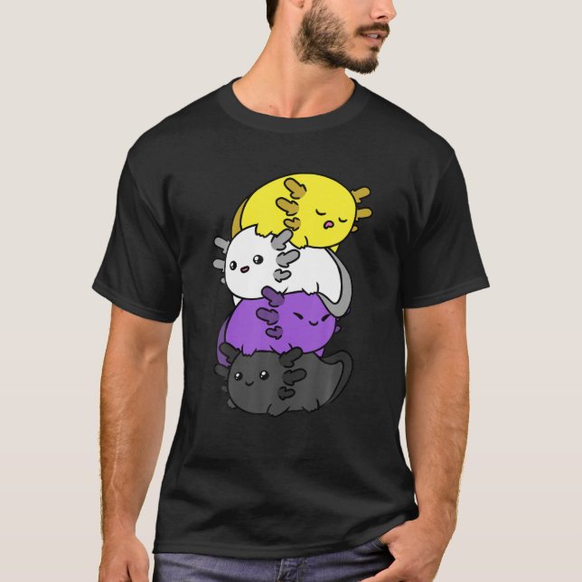 Kawaii Axolotl Pile Nonbinary Flag Non Binary Flag T-Shirt (Front)
