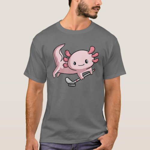 Kawaii Axolotl Pun Funny Hockey Player T_Shirt