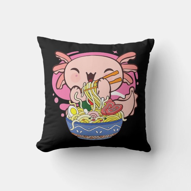Kawaii Axolotl Ramen Japanese Anime Noodle Kids Te Throw Pillow (Front)